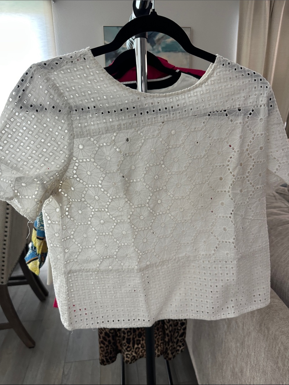 Forever 21 White Eyelet Lace Short Sleeve Blouse